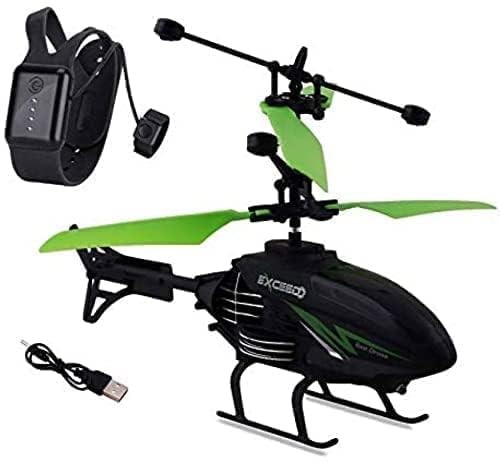 Outdoor and Indoor Flying Helicopter with Hand Induction Watch | Electronic Radio RC Remote Control Toy | Charging Helicopter with 3D Light & Safety Sensor for Kids (Multi Color)
