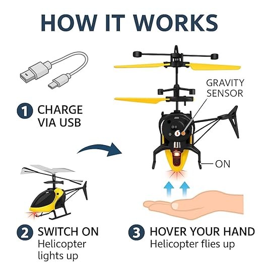 Remote Control Helicopter Toy with Charging Function, Kids Flying Toy for Boys and Girls (Yellow)