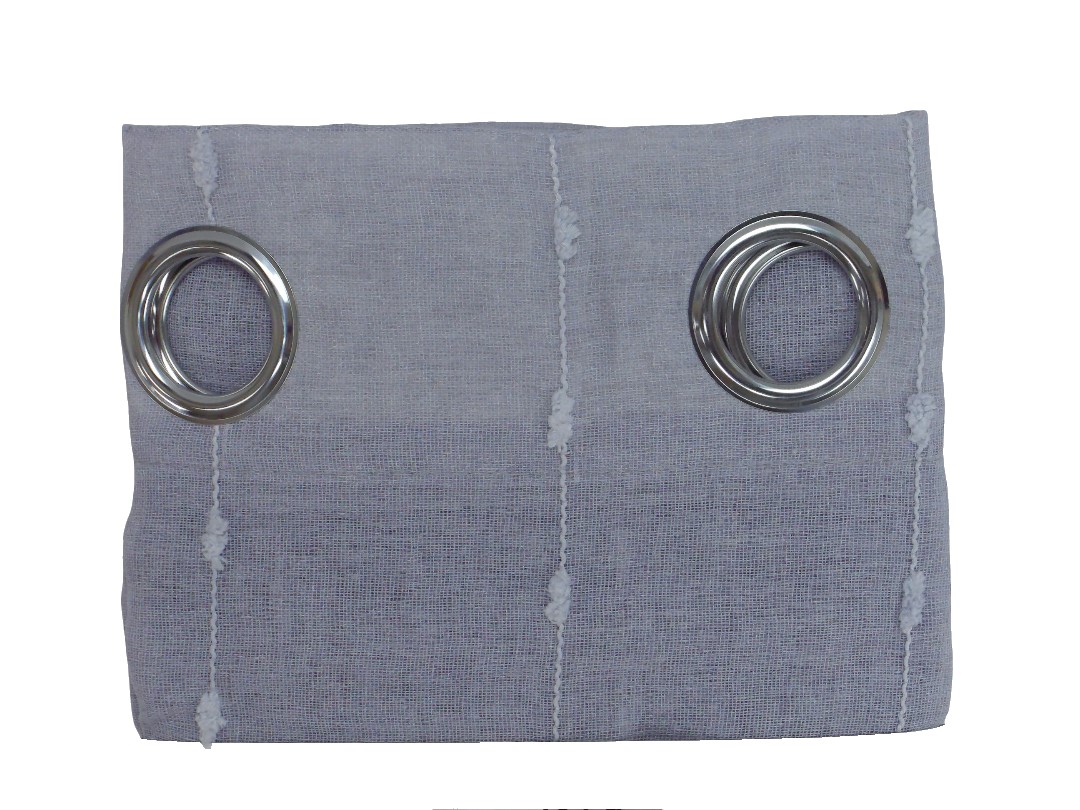 52*90"FAUX LINEN DOT STRIPED SHEER W/CURT-GRY