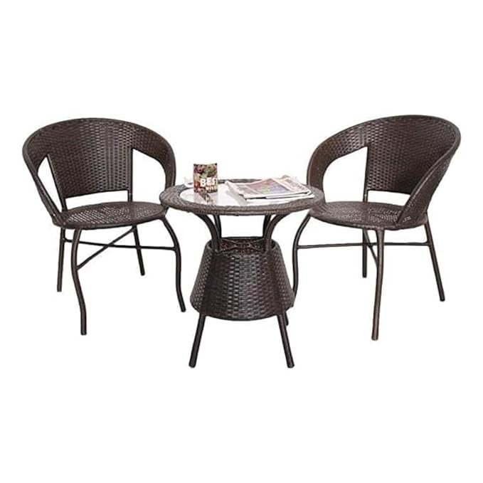 Furniture 2 Chair 1 Table Set for Garden Patio Seating Chair and Table Set, Outdoor, Balcony, Garden, Coffee, Chair Table Set Wicker Furniture (2+1) (Brown)