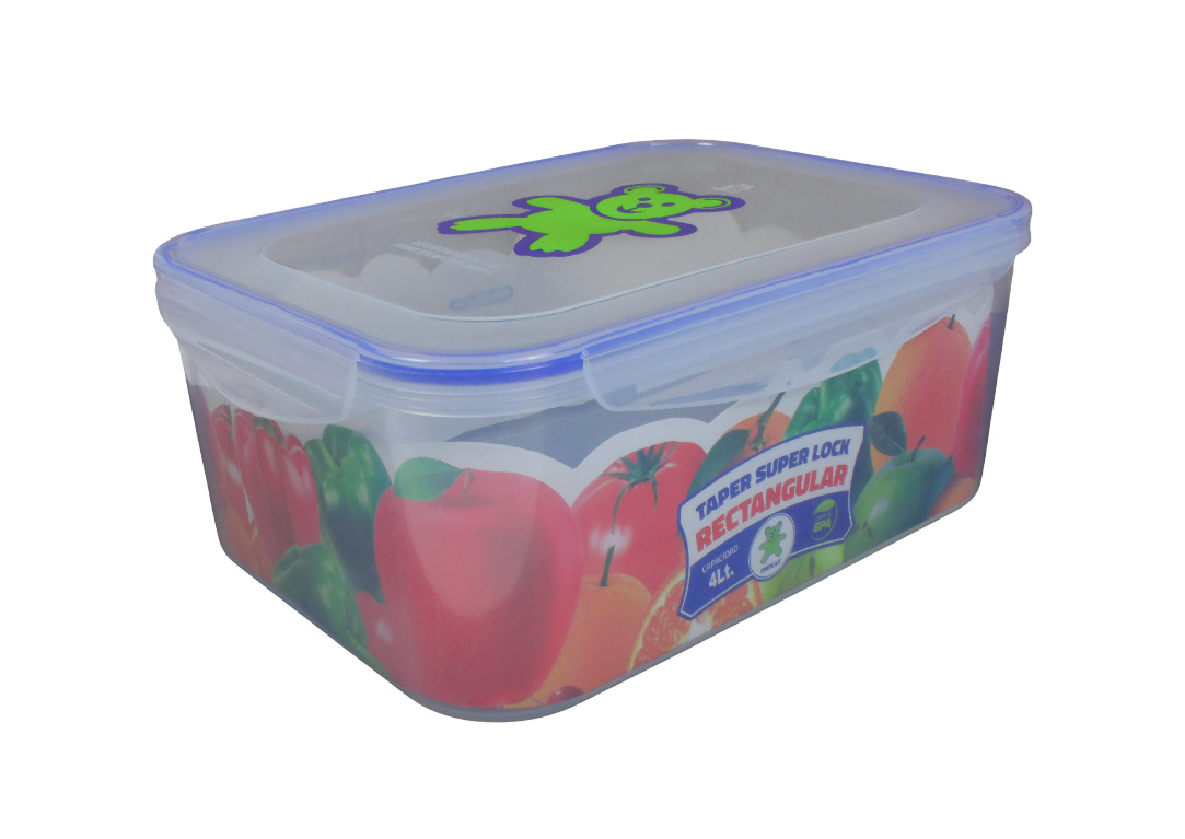 4LTR. RECT. PLASTIC FOOD CONTAINER W/COVER