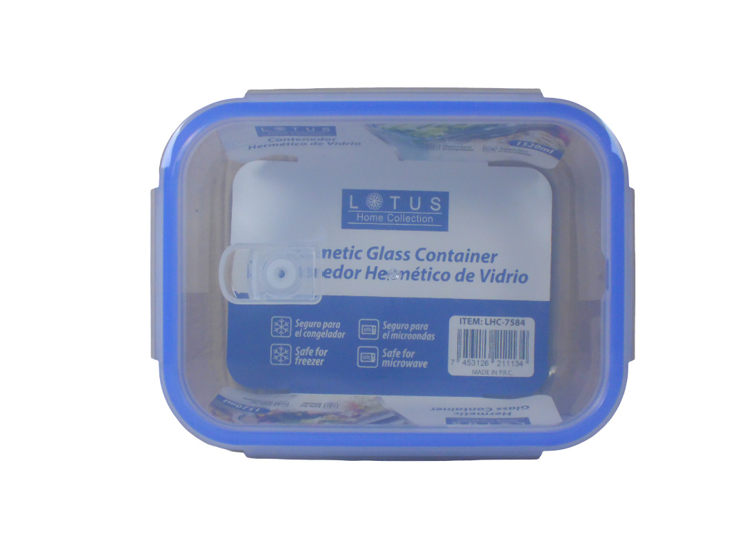 1520ML RECT.HERMETIC GLASS CONTAINER W/LID