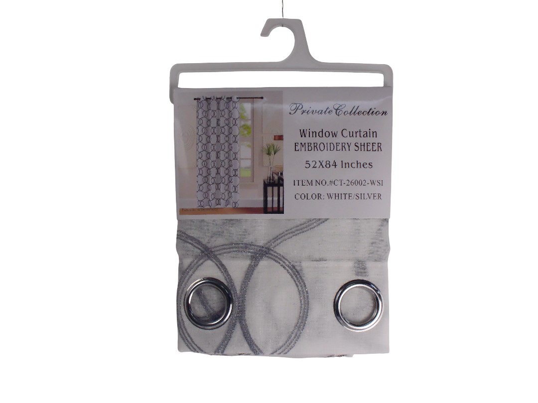 52*84" EMB. SHEER CURTAIN - WHITE/SILVER