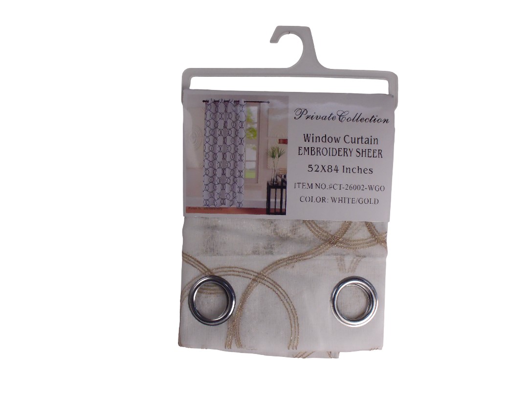 52*84" EMB. SHEER CURTAIN - WHITE/GOLD