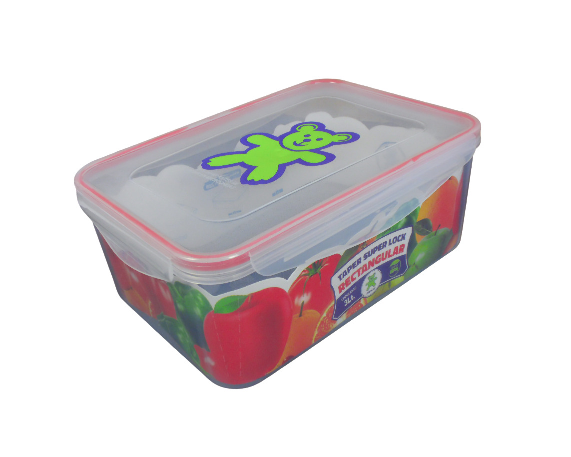 3LTR. RECT. PLASTIC FOOD CONTAINER W/COVER