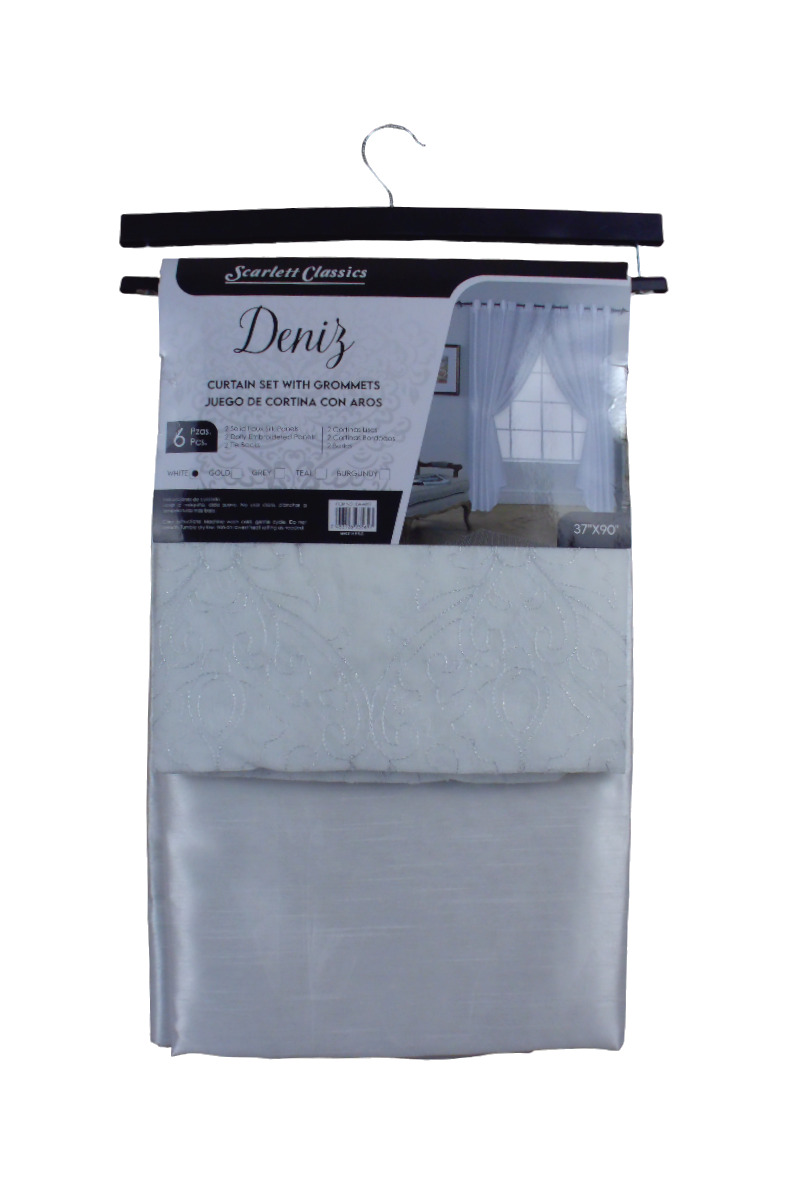 37"X90" 6PCS.WINDOW CURTAIN - DENIZ-WHITE