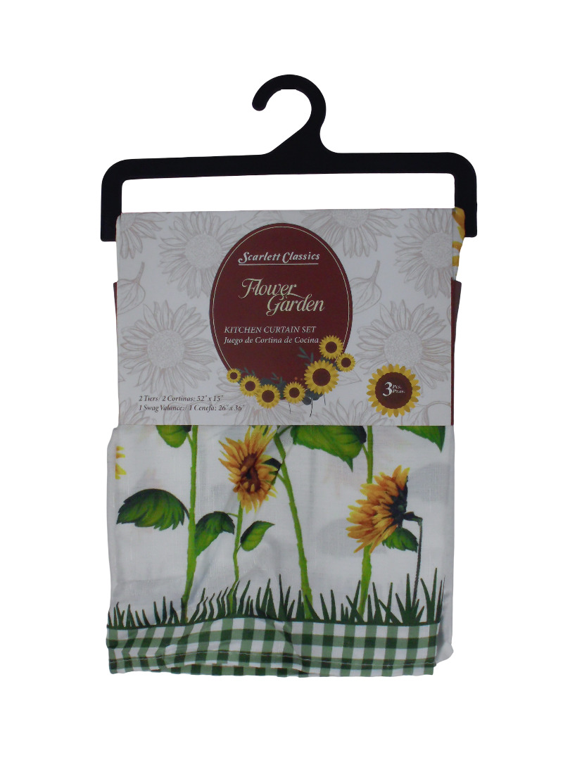 3PCS. FABRIC KITCHEN CURTAIN SET-FLOWER GARD