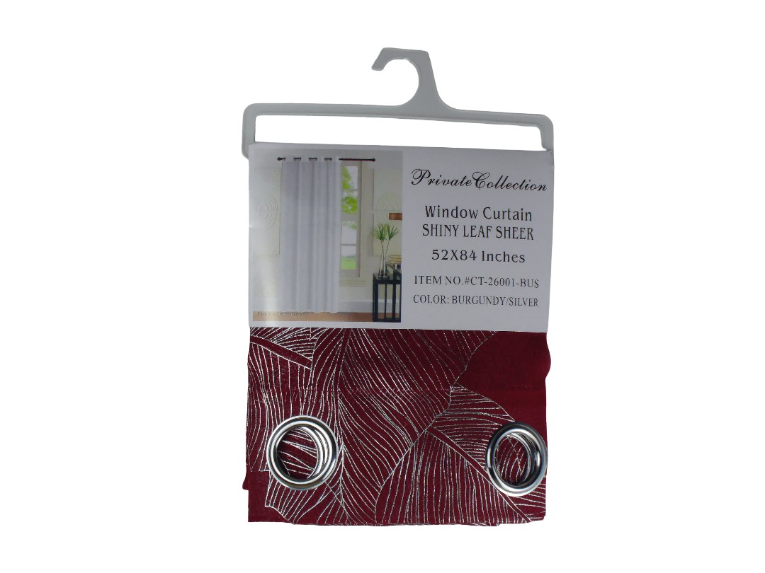52*84" SHINY LEAF SHEER CURTAIN-BURG/SILVER