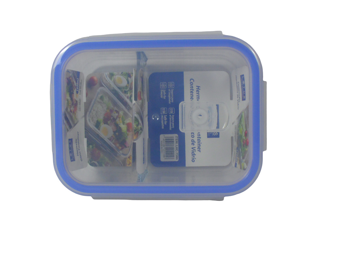 1040ML RECT.HERMETIC GLASS CONTAINER W/DIVIDE