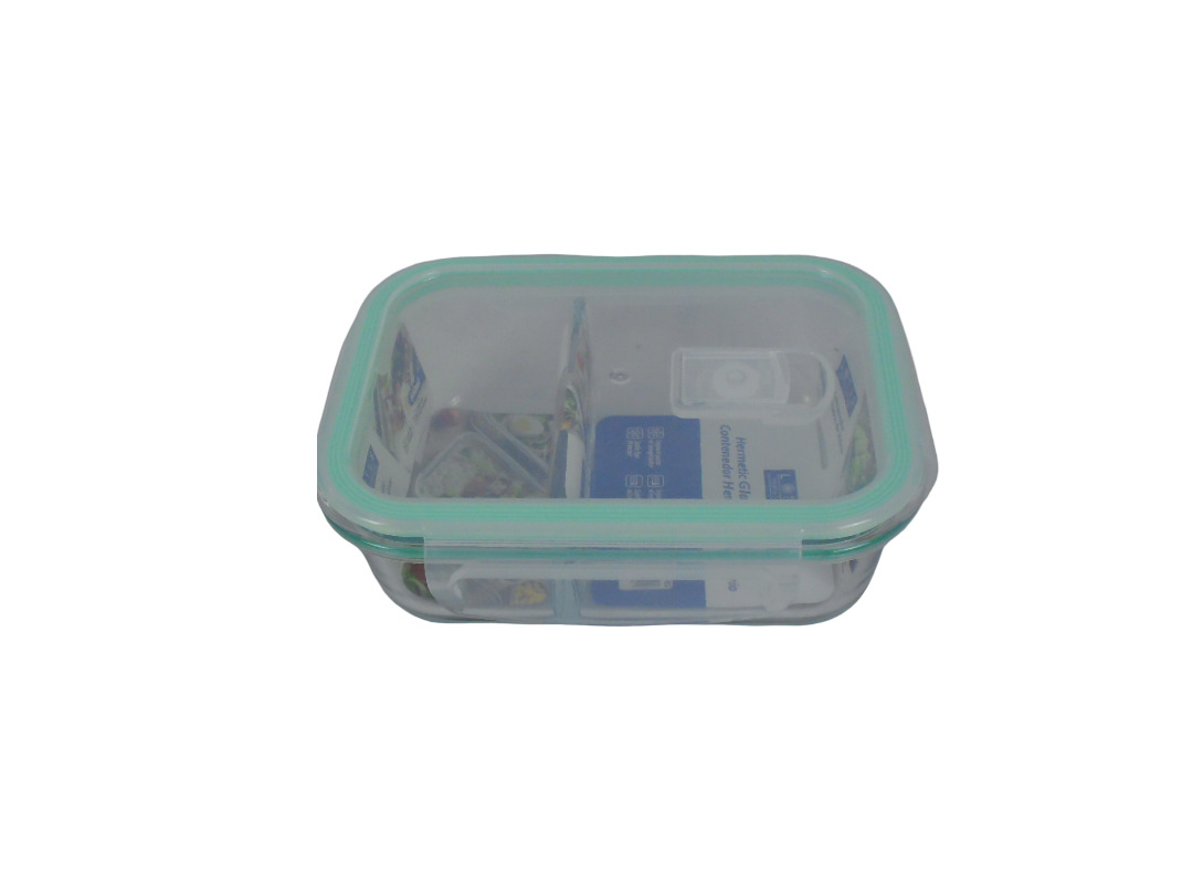 640ML RECT.HERMETIC GLASS CONTAINER W/DIVIDER