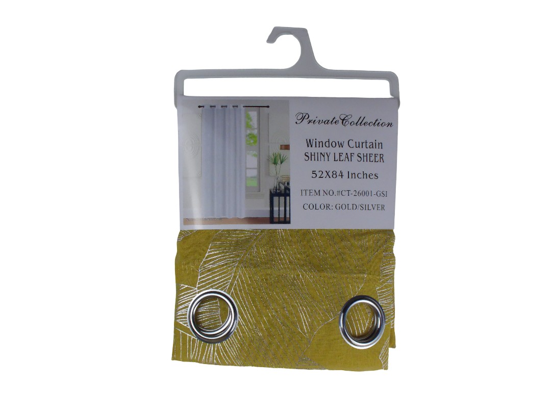 52*84" SHINY LEAF SHEER CURTAIN-GLD/SILVER