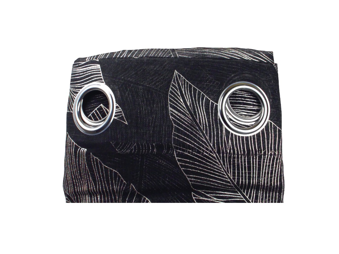 52*84" SHINY LEAF SHEER CURTAIN-BLK/SILVER