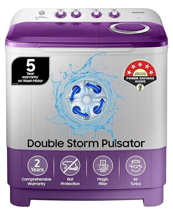 Samsung 7 kg, 5 star, Semi Automatic Top Load Washing Machine (WT70M3000UU/TL, Air Turbo Drying, LIGHT GRAY, 5 Year Warranty on Wash Motor)